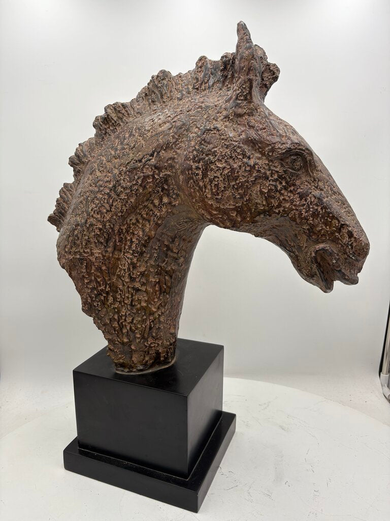 Uttermost Brown Resin Cast Sculptural Horse Head on Back Base 22.25"