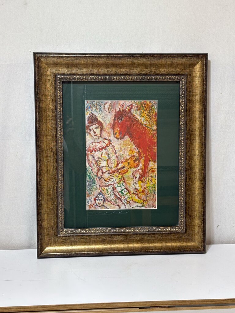 Marc Chagall Serigraph Print The Violinist Clown & Red Horse 1971