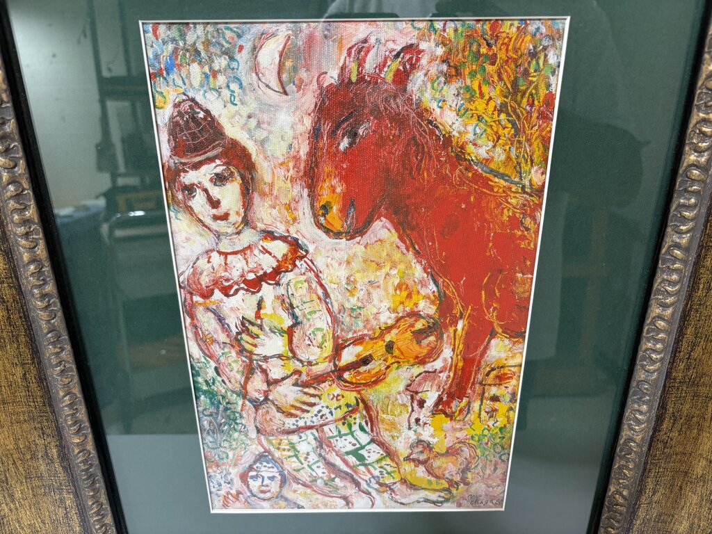 Marc Chagall Serigraph Print The Violinist Clown & Red Horse 1971