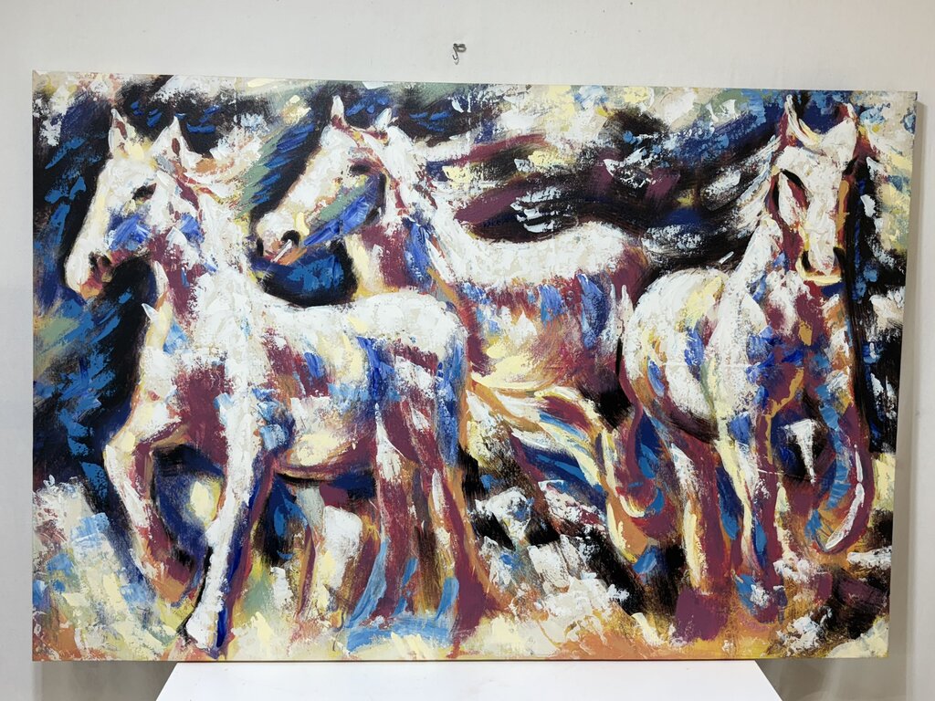 Abstract Expressionist Giclee Hand Accented Colorful Wild Horses Print