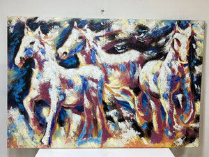 Abstract Expressionist Giclee Hand Accented Colorful Wild Horses Print