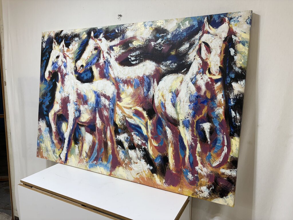 Abstract Expressionist Giclee Hand Accented Colorful Wild Horses Print