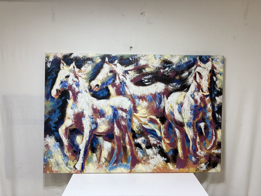 Abstract Expressionist Giclee Hand Accented Colorful Wild Horses Print