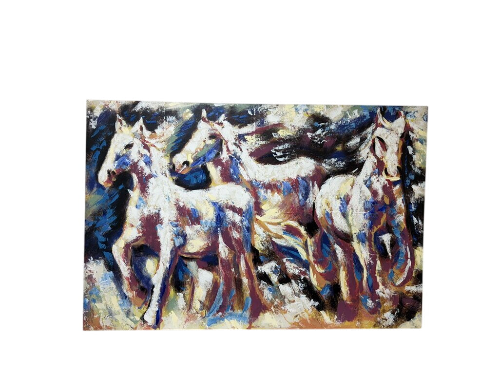 Abstract Expressionist Giclee Hand Accented Colorful Wild Horses Print