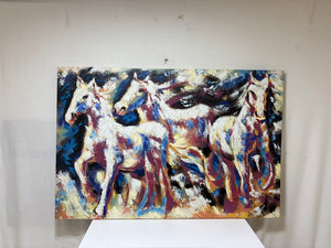 Abstract Expressionist Giclee Hand Accented Colorful Wild Horses Print