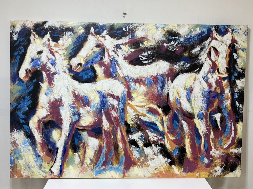 Abstract Expressionist Giclee Hand Accented Colorful Wild Horses Print