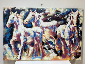 Abstract Expressionist Giclee Hand Accented Colorful Wild Horses Print