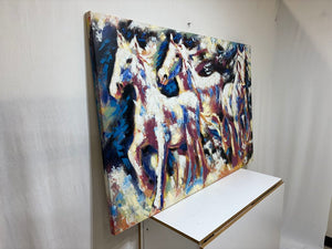 Abstract Expressionist Giclee Hand Accented Colorful Wild Horses Print