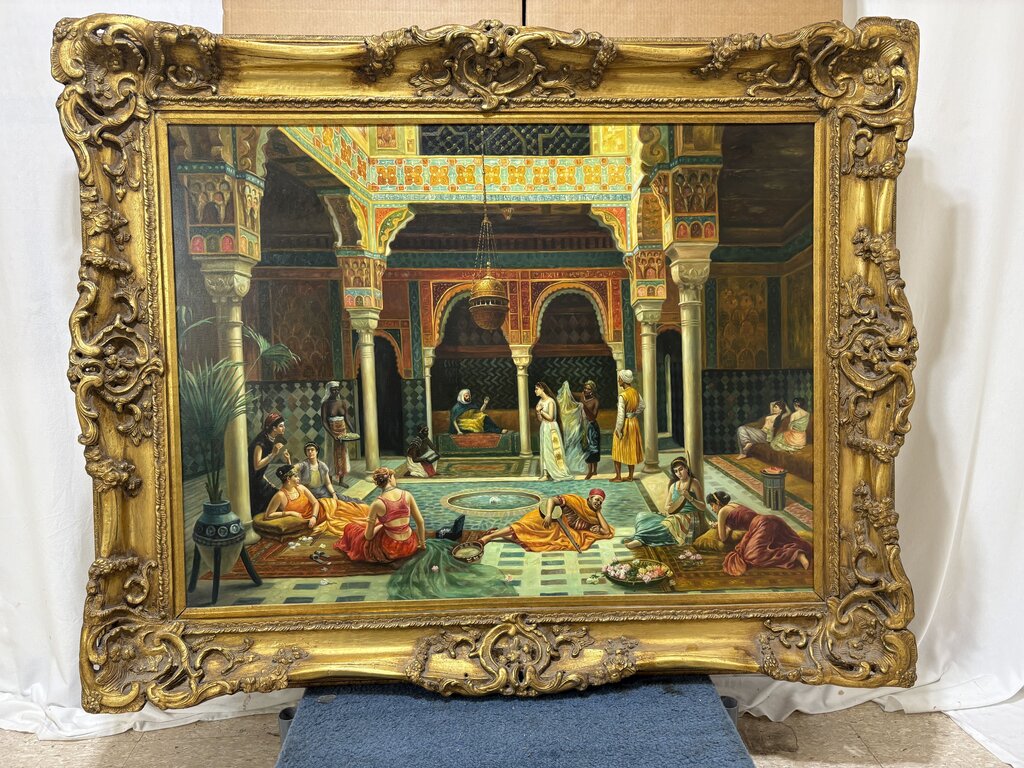 Filippo Baratti "The Introduction after the Bath" Orientalist Style Giclee Print in Neo Classical Frame