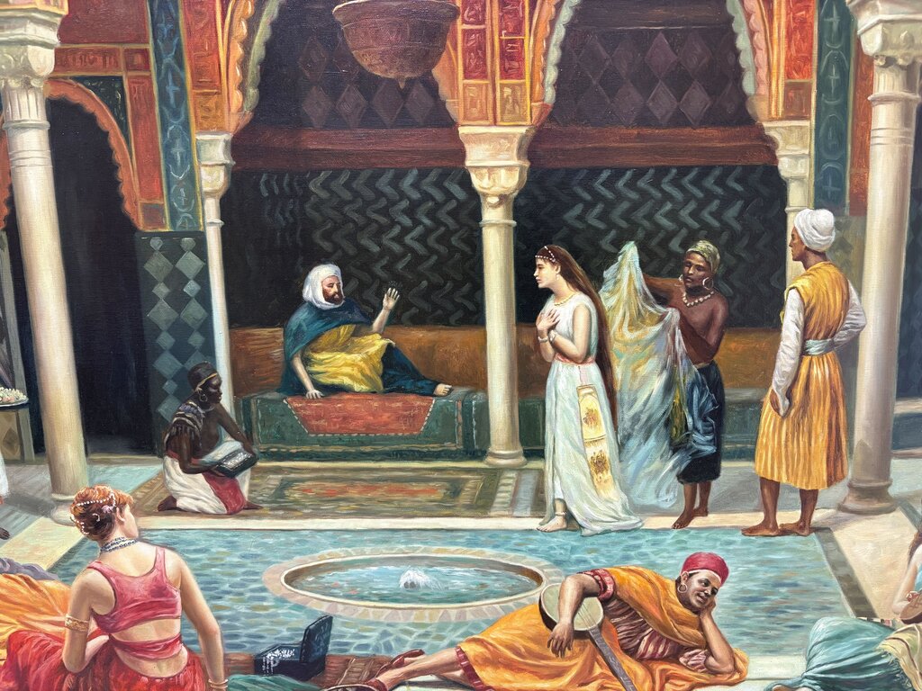 Filippo Baratti "The Introduction after the Bath" Orientalist Style Giclee Print in Neo Classical Frame