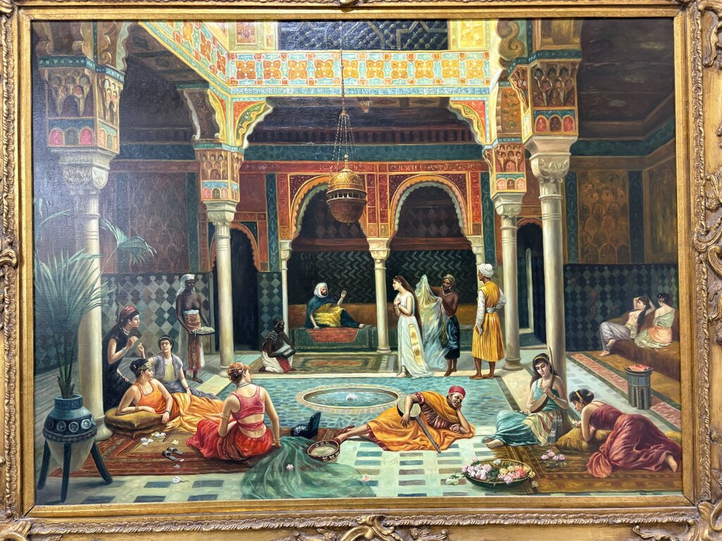 Filippo Baratti "The Introduction after the Bath" Orientalist Style Giclee Print in Neo Classical Frame