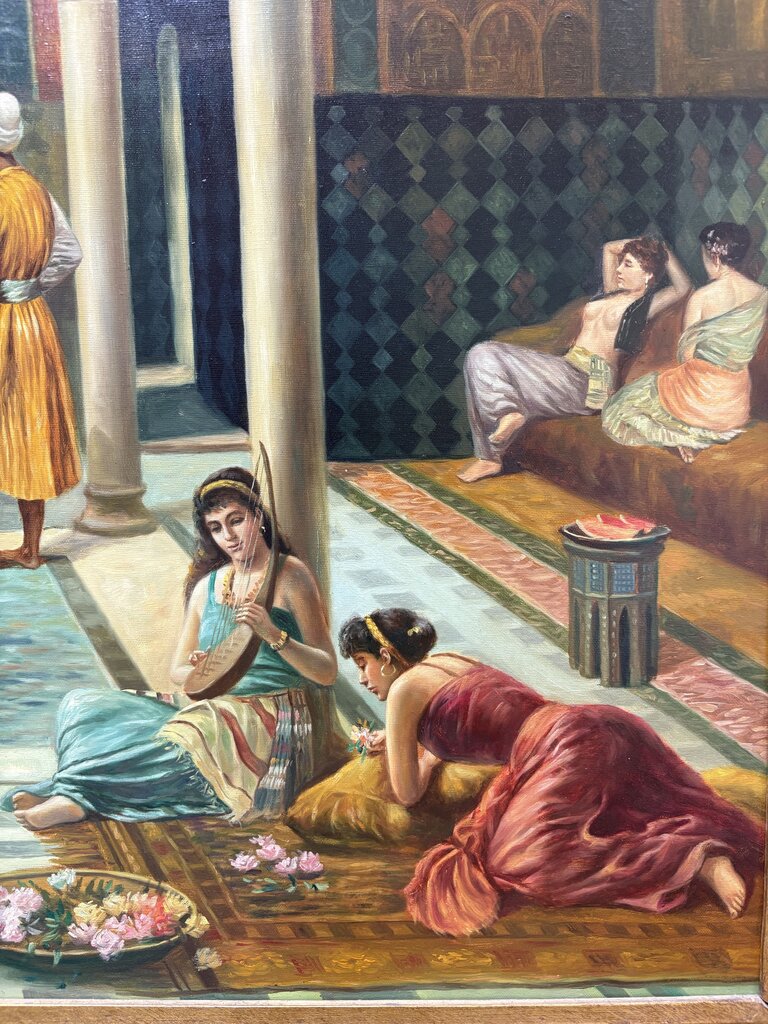 Filippo Baratti "The Introduction after the Bath" Orientalist Style Giclee Print in Neo Classical Frame