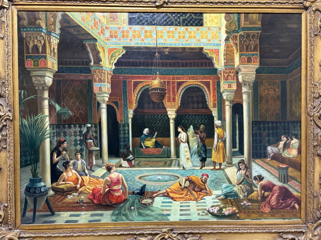 Filippo Baratti "The Introduction after the Bath" Orientalist Style Giclee Print in Neo Classical Frame