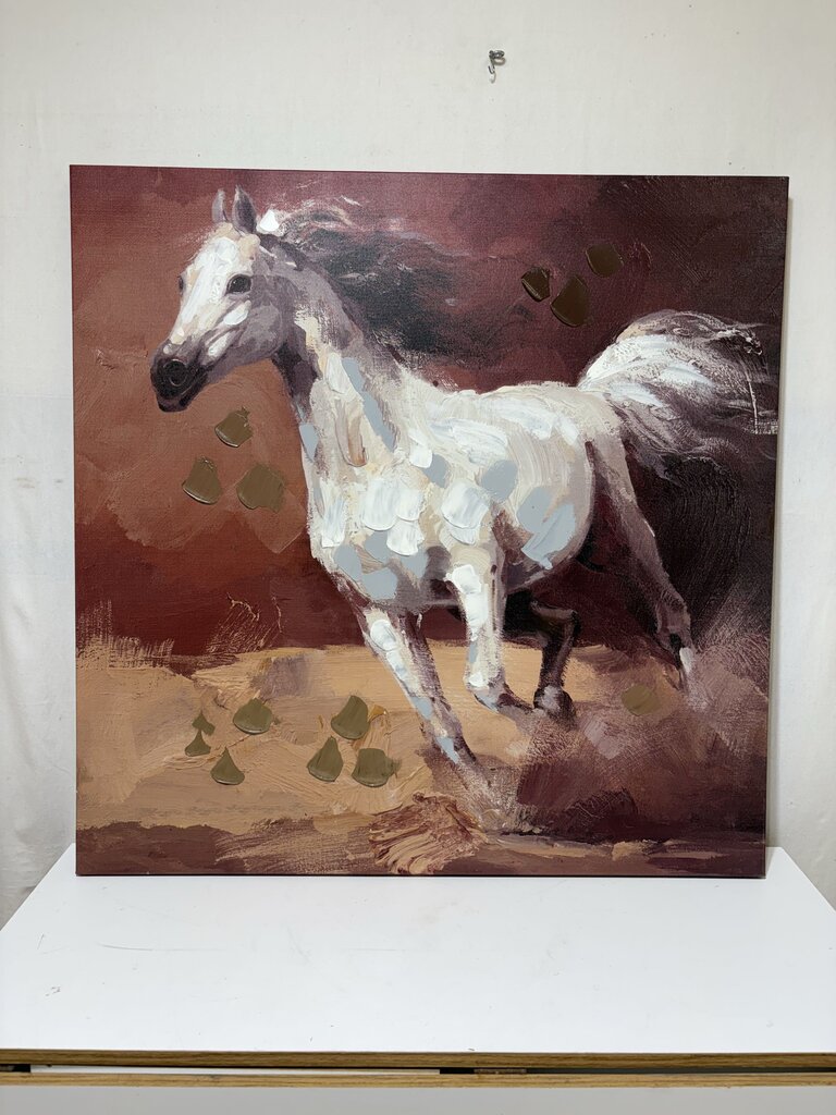 Canvas Decorative Art Running Wild Horse Giclee Hand Accented Print