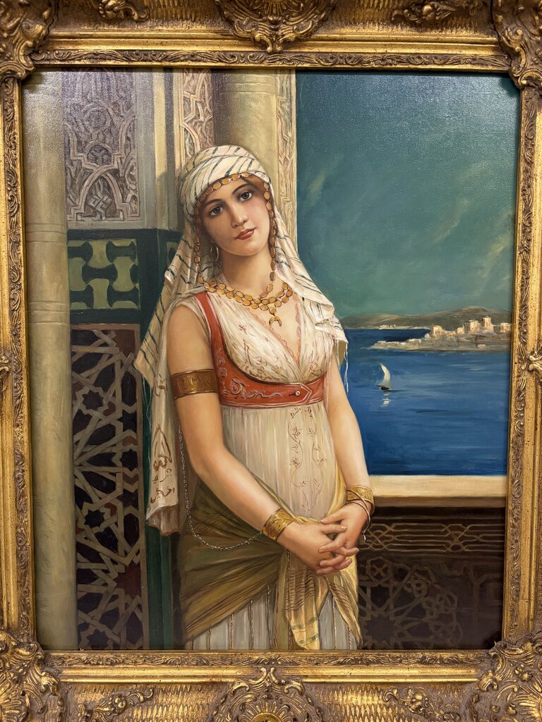 Leon Francoise Comerre "An Eastern Beauty" Orientalist Style Giclee Hand Accented Print in Neo Classical Giltwood Frame