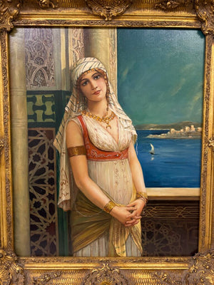 Leon Francoise Comerre "An Eastern Beauty" Orientalist Style Giclee Hand Accented Print in Neo Classical Giltwood Frame