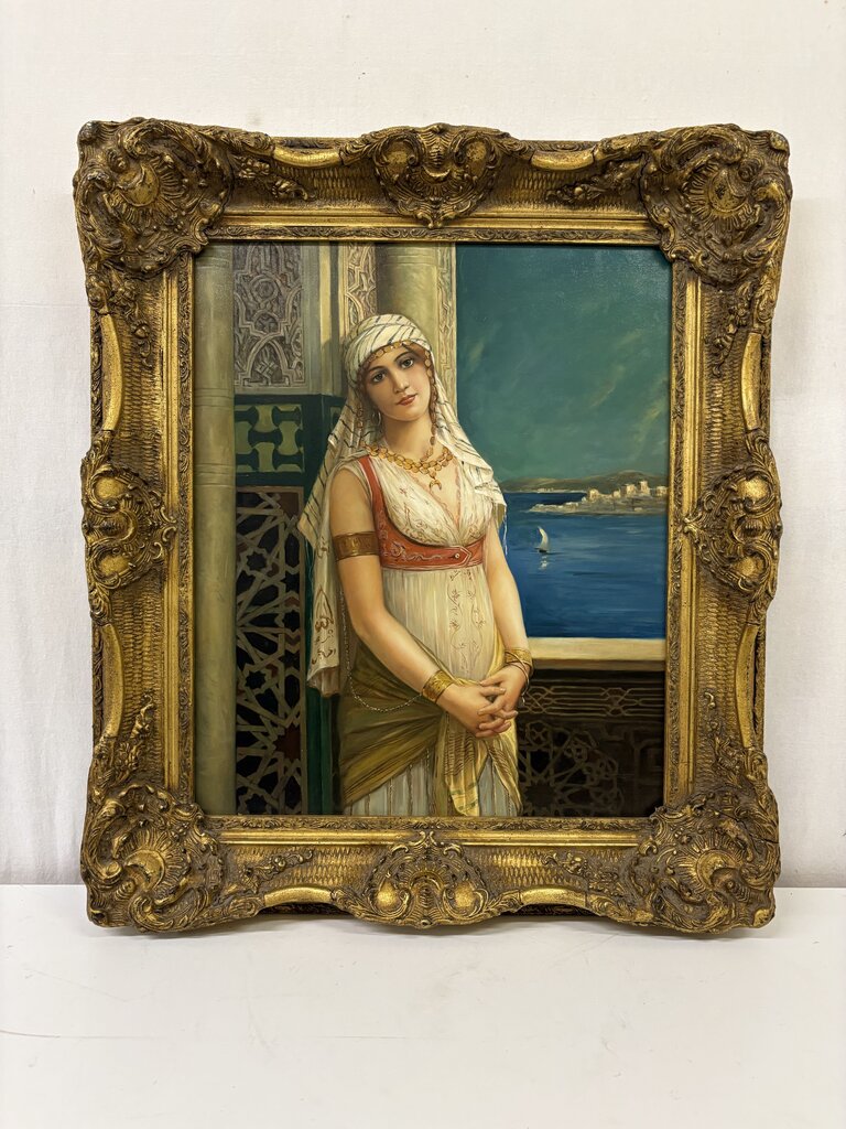 Leon Francoise Comerre "An Eastern Beauty" Orientalist Style Giclee Hand Accented Print in Neo Classical Giltwood Frame