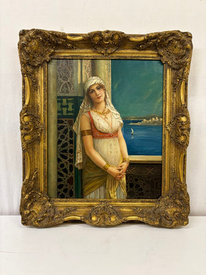 Leon Francoise Comerre "An Eastern Beauty" Orientalist Style Giclee Hand Accented Print in Neo Classical Giltwood Frame