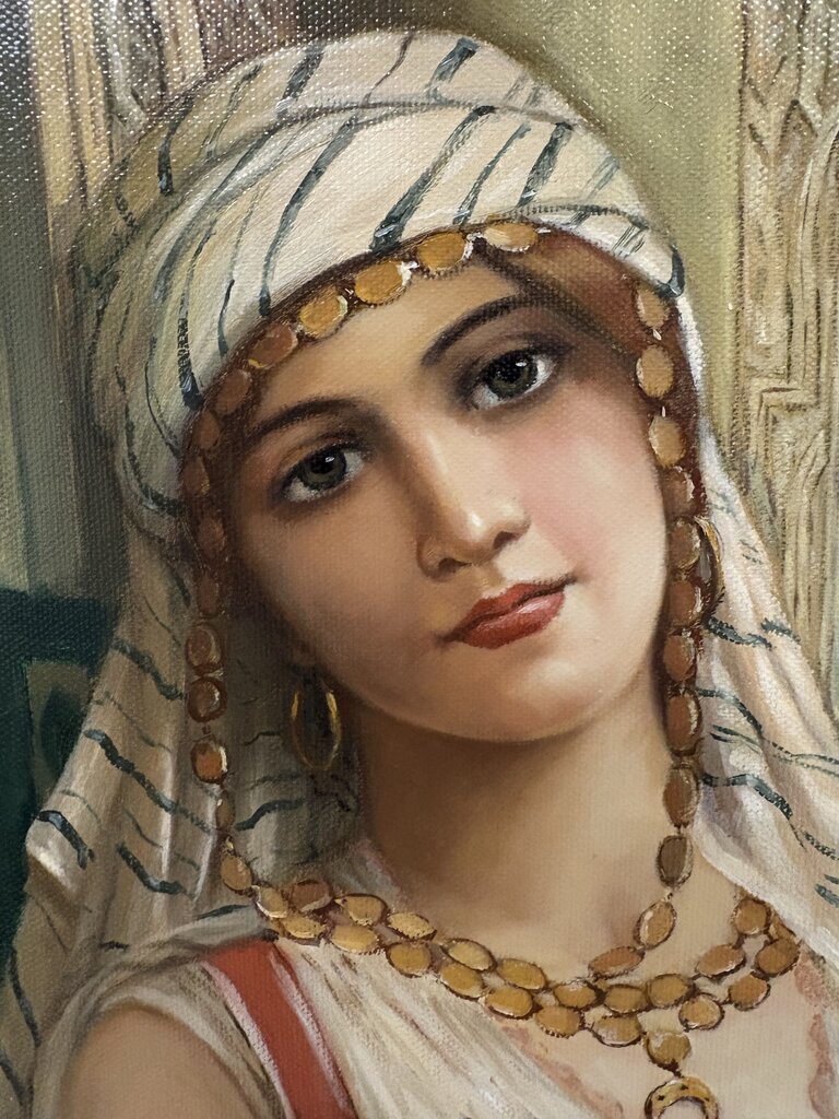 Leon Francoise Comerre "An Eastern Beauty" Orientalist Style Giclee Hand Accented Print in Neo Classical Giltwood Frame