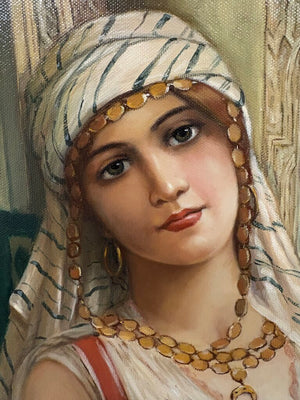 Leon Francoise Comerre "An Eastern Beauty" Orientalist Style Giclee Hand Accented Print in Neo Classical Giltwood Frame