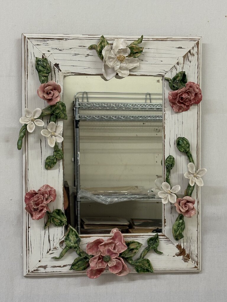 Lesal Floral Ceramic Distressed White Mirror