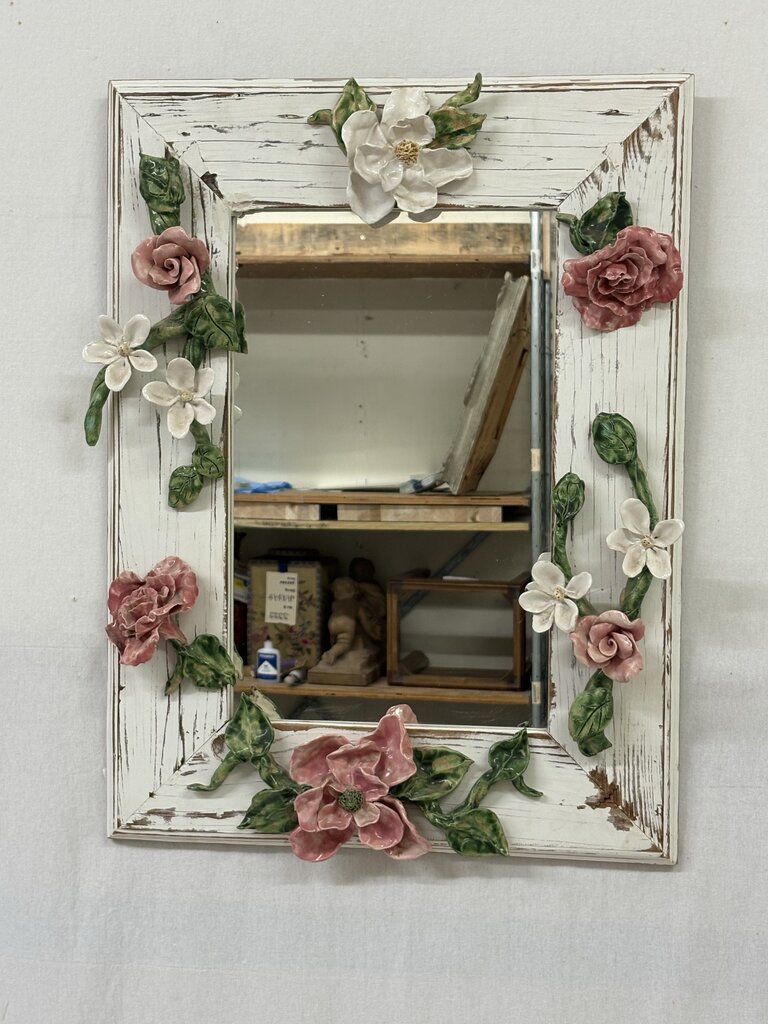 Lesal Floral Ceramic Distressed White Mirror