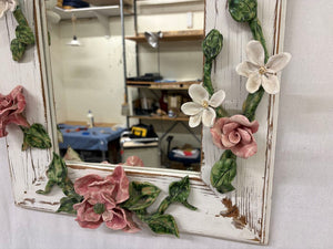 Lesal Floral Ceramic Distressed White Mirror