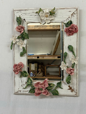 Lesal Floral Ceramic Distressed White Mirror