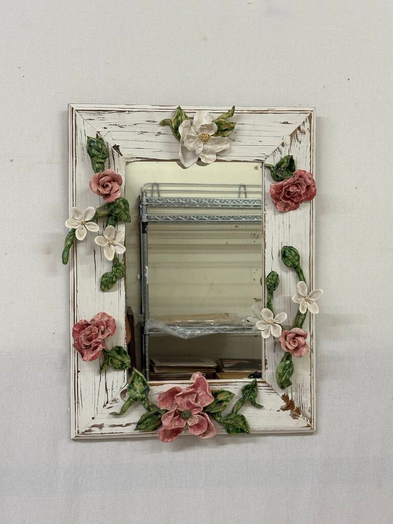 Lesal Floral Ceramic Distressed White Mirror