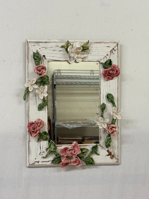 Lesal Floral Ceramic Distressed White Mirror