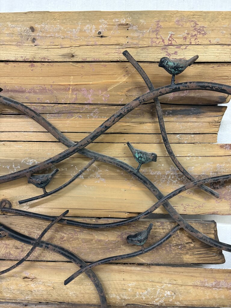 Reclaimed Wood & Wrought Iron Tube Bird & Branch Wall Art