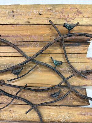 Reclaimed Wood & Wrought Iron Tube Bird & Branch Wall Art