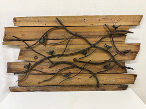 Reclaimed Wood & Wrought Iron Tube Bird & Branch Wall Art