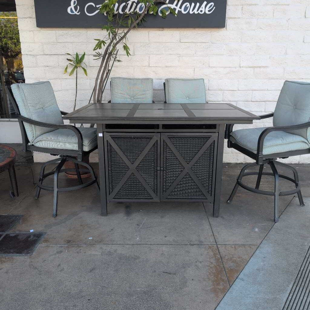 Hightop Slate Topped Patio Table & 4 Chairs w/Cushions