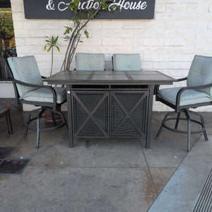 Hightop Slate Topped Patio Table & 4 Chairs w/Cushions