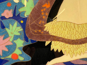 Cloisonne Wall Art "Island Girl with Jungle Cat" Artist Unknown