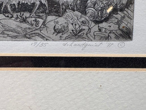 Dorothy Lundquist Etching #17/35 "The Sheep at Old Ruins" 1977