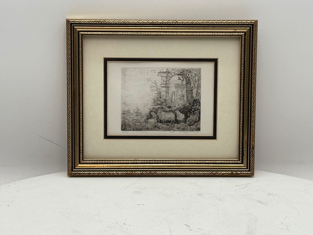 Dorothy Lundquist Etching #17/35 "The Sheep at Old Ruins" 1977