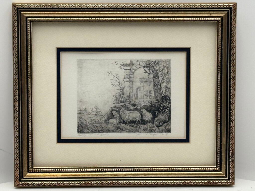 Dorothy Lundquist Etching #17/35 "The Sheep at Old Ruins" 1977