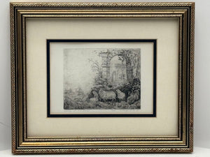 Dorothy Lundquist Etching #17/35 "The Sheep at Old Ruins" 1977