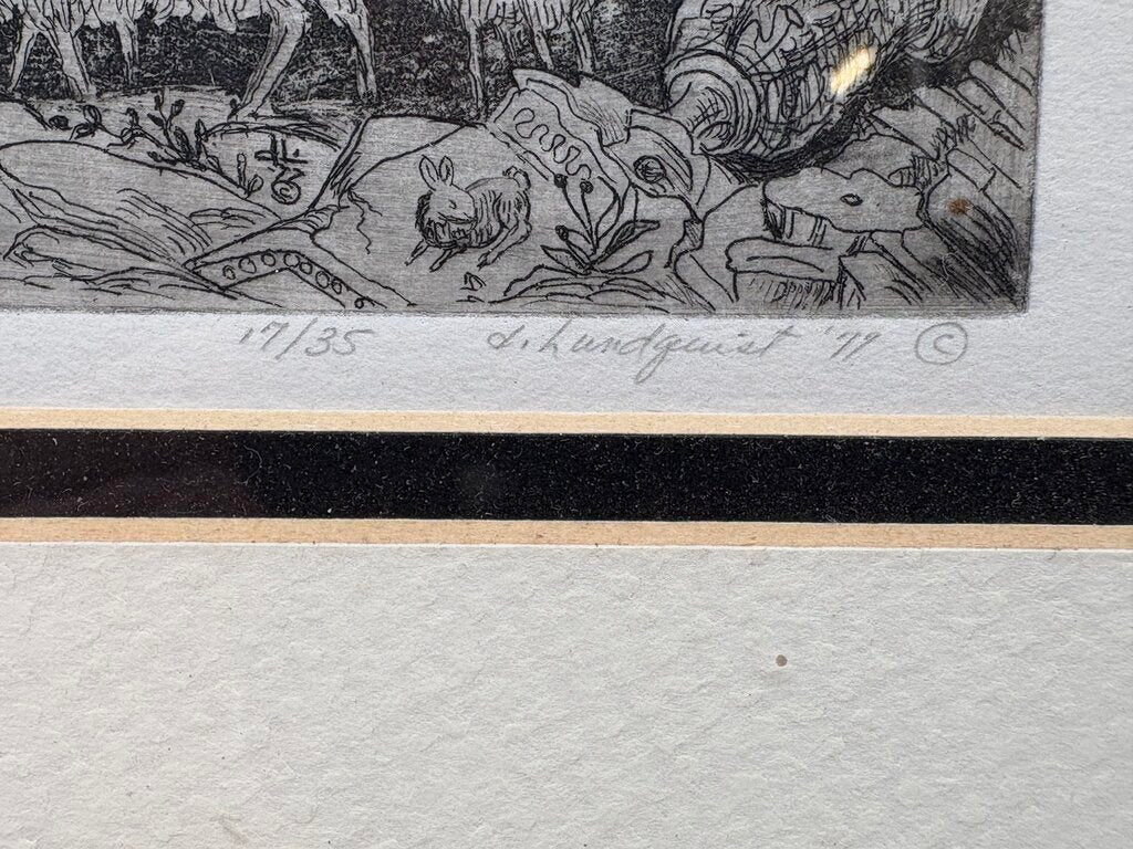Dorothy Lundquist Etching #17/35 "The Sheep at Old Ruins" 1977