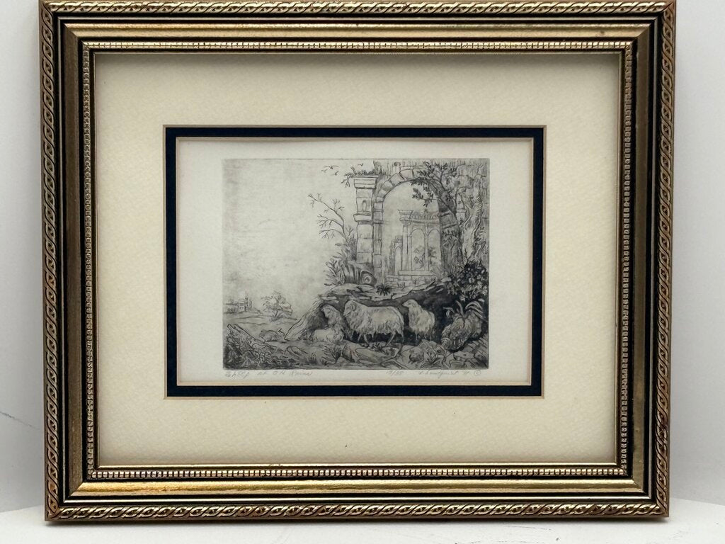 Dorothy Lundquist Etching #17/35 "The Sheep at Old Ruins" 1977