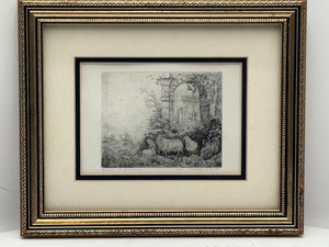 Dorothy Lundquist Etching #17/35 "The Sheep at Old Ruins" 1977