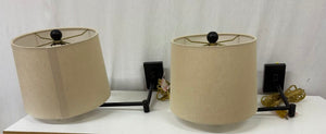 Bronze Finish Linen Barrel Shade Swing Arm Wall Sconce w/Plug (PAIR)