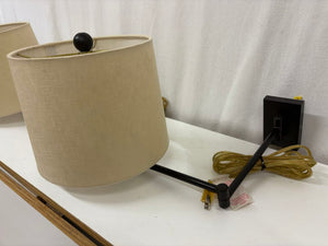 Bronze Finish Linen Barrel Shade Swing Arm Wall Sconce w/Plug (PAIR)