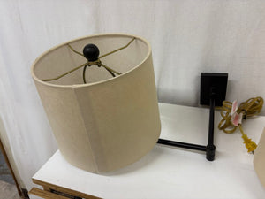 Bronze Finish Linen Barrel Shade Swing Arm Wall Sconce w/Plug (PAIR)