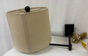 Bronze Finish Linen Barrel Shade Swing Arm Wall Sconce w/Plug (PAIR)