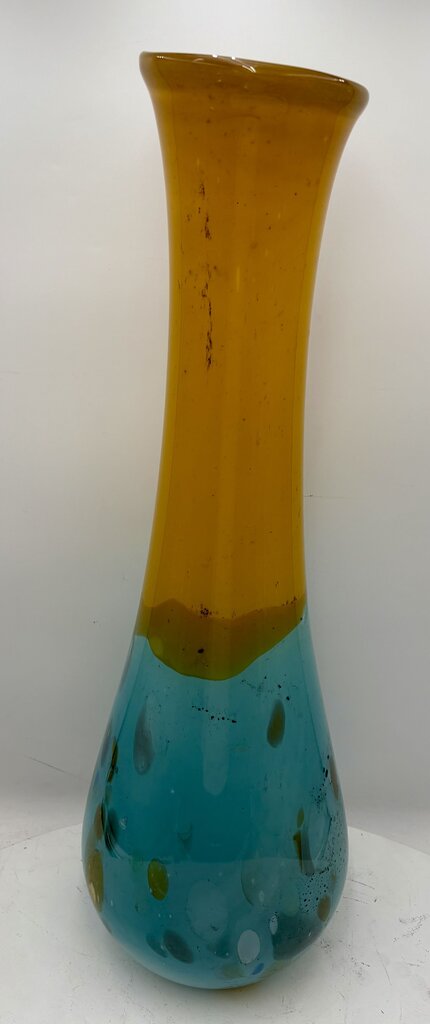 Murano Style 2 Tone Spotted Blown Glass Floor Vase 25"