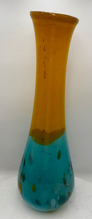 Murano Style 2 Tone Spotted Blown Glass Floor Vase 25"