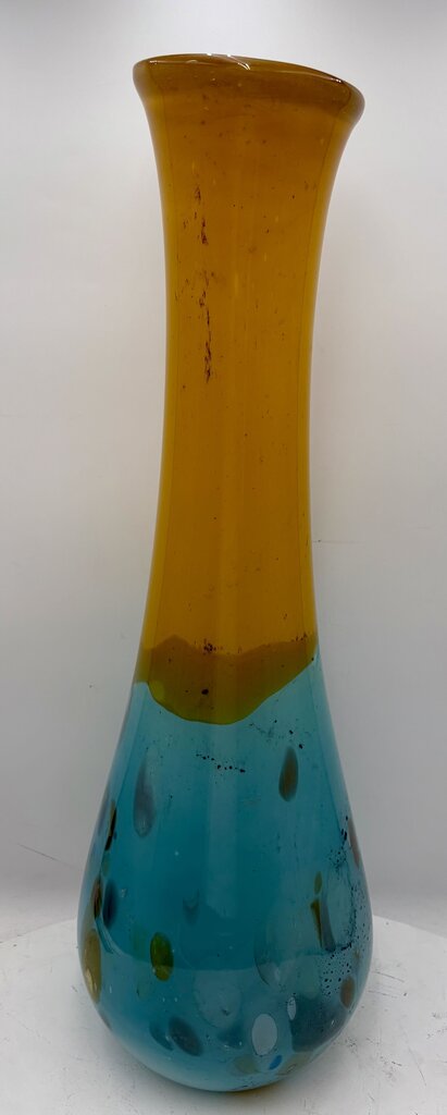 Murano Style 2 Tone Spotted Blown Glass Floor Vase 25"